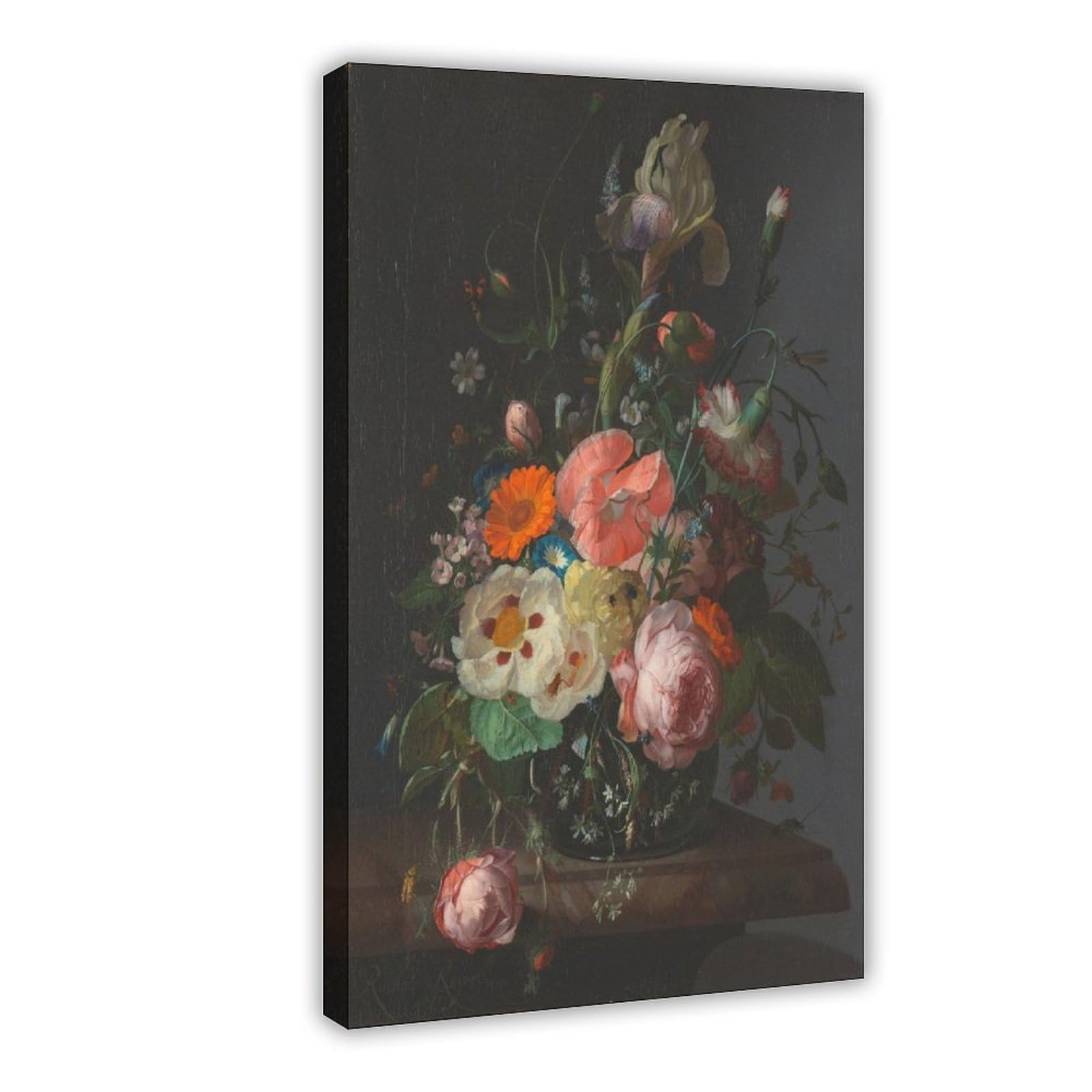WCYB Rachel Ruysch - Still Life With Flowers on A Marble Tabletop Posters Prints Canvas Deco Paintings Wall Art Hangable Frame 8" L X 12" W