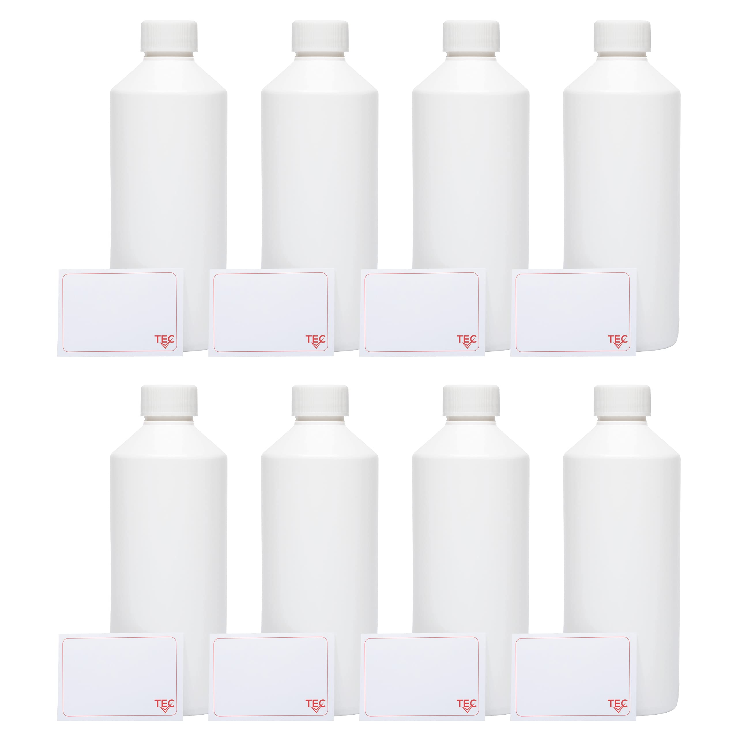 TEC Plastic Bottles 500ml HDPE UK Made Empty Containers 28mm Non Leak Screw Cap Lids Water Chemicals Liquid 30% Recycled (9)