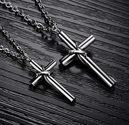 Couple Titanium Stainless Steel Necklace Set "Lingering Love Cross" Love Valentine, Packed with a Gift Box2