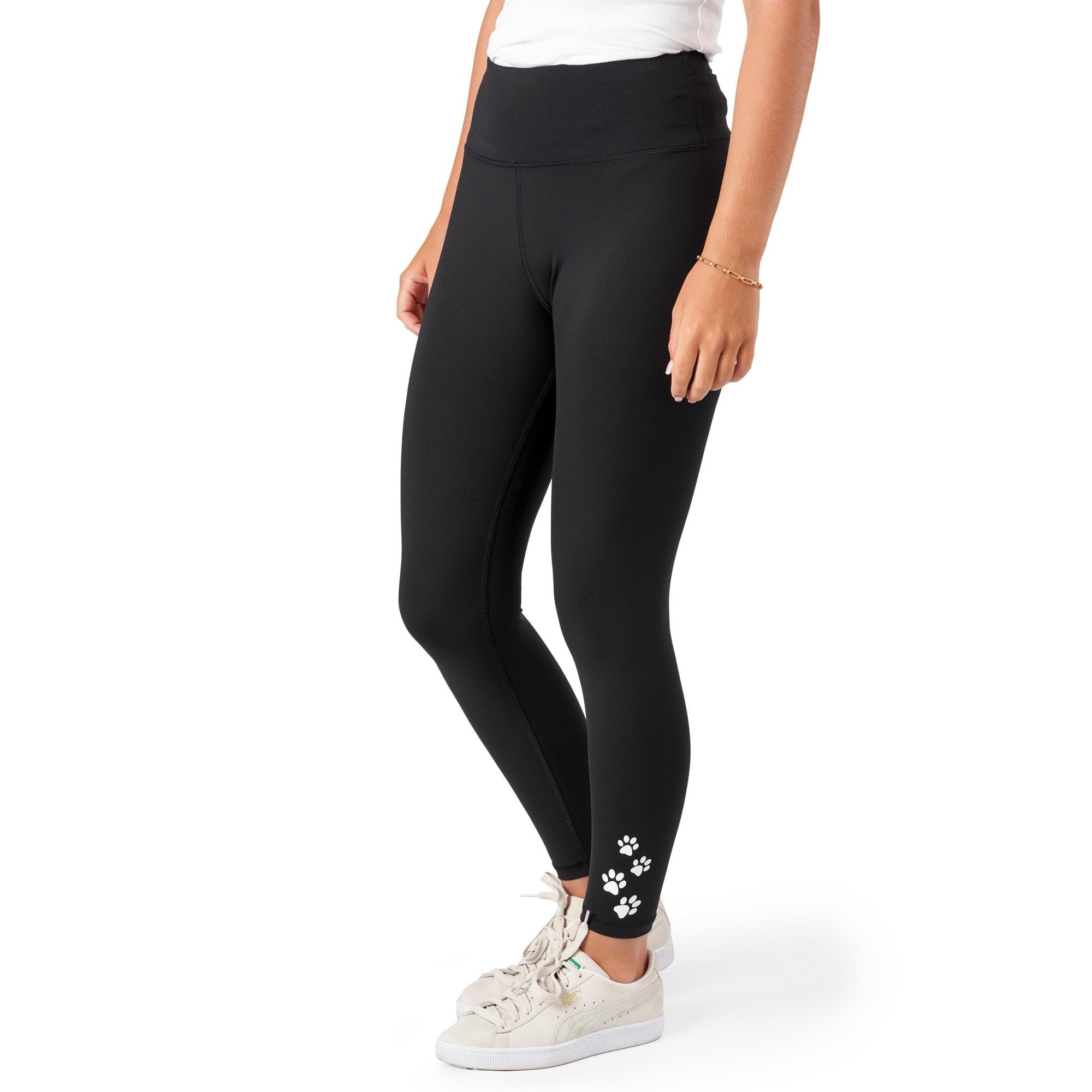 Groomers Lucy Leggings | High-Waisted Black Leggings with paw Print Design | Comfortable and Stylish | Lightweight, Quick-Drying, Hair-Resistant Material M