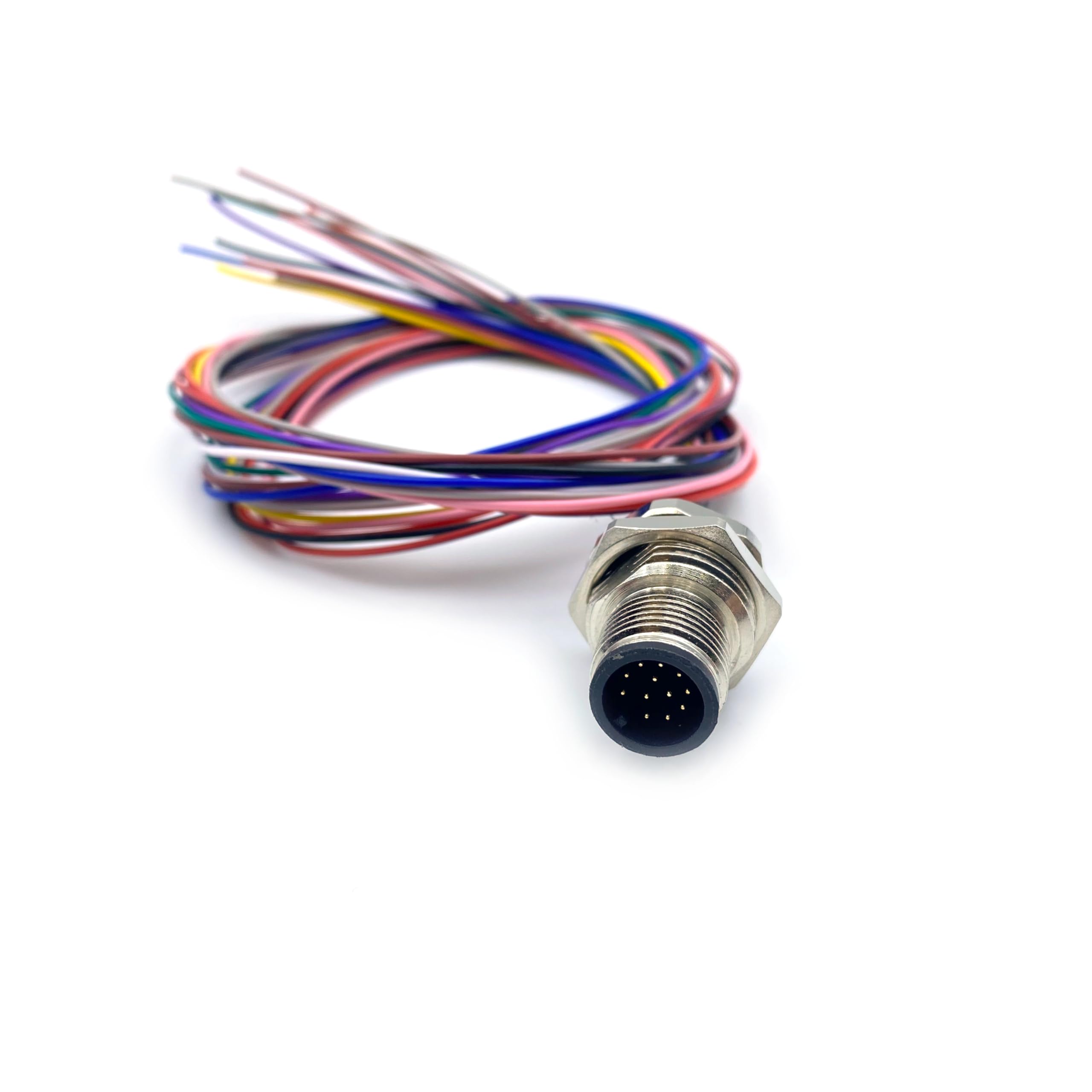 BOUUNCIY 3.28ft M12 12Pin Straight Male Waterproof Aviation Connector Receptacle Cable, A Coded Unshielded Front Mount Soldered Wire Connector