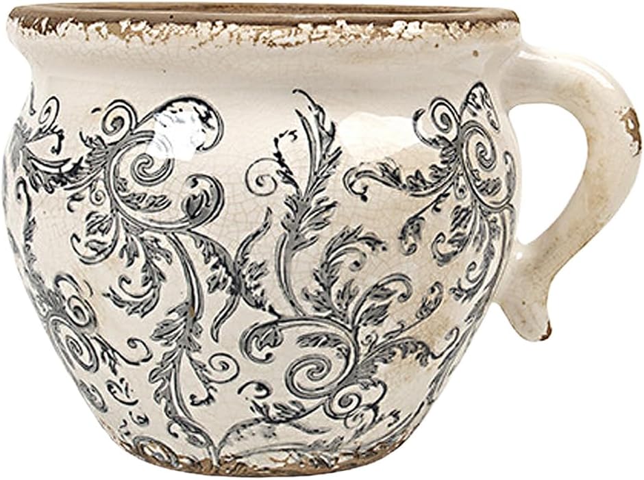 Vintage Plant Pot Rustic Planter for Indoor Plants, Distressed Plant Pot Container with Drainage Hole, Ice Crack Flower Pot Scroll Tuscan Planter Decoration Home Gardening Gift (Grey, 8.3"x5.9")