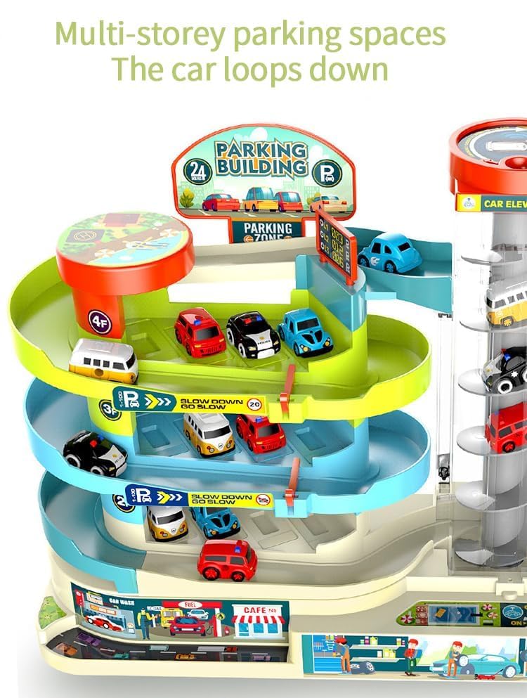Samtop Car Adventure & Parking Building Toy Set with Music and Light & Parking Garage Playset Kids Parking Garage Race Car Ramp Track Toys (Car Adventure & Parking Building Toy Set) 3