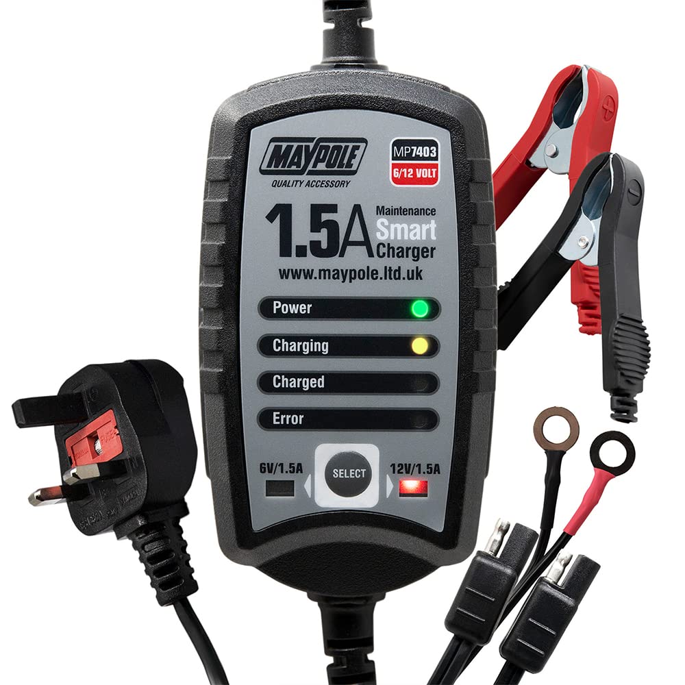 Maypole MP7403 1.5A 6-12v Electronic Smart Battery Charger Maintainer