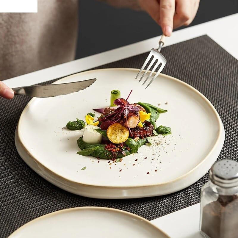 Assiette Assiettes à dîner en céramique simples, assiettes rondes à pâtes et à Steak, restaurant, couleur unie, vaisselle créative, plateau à desserts, plats de cuisine, assiette à dîner Vaisselle(10