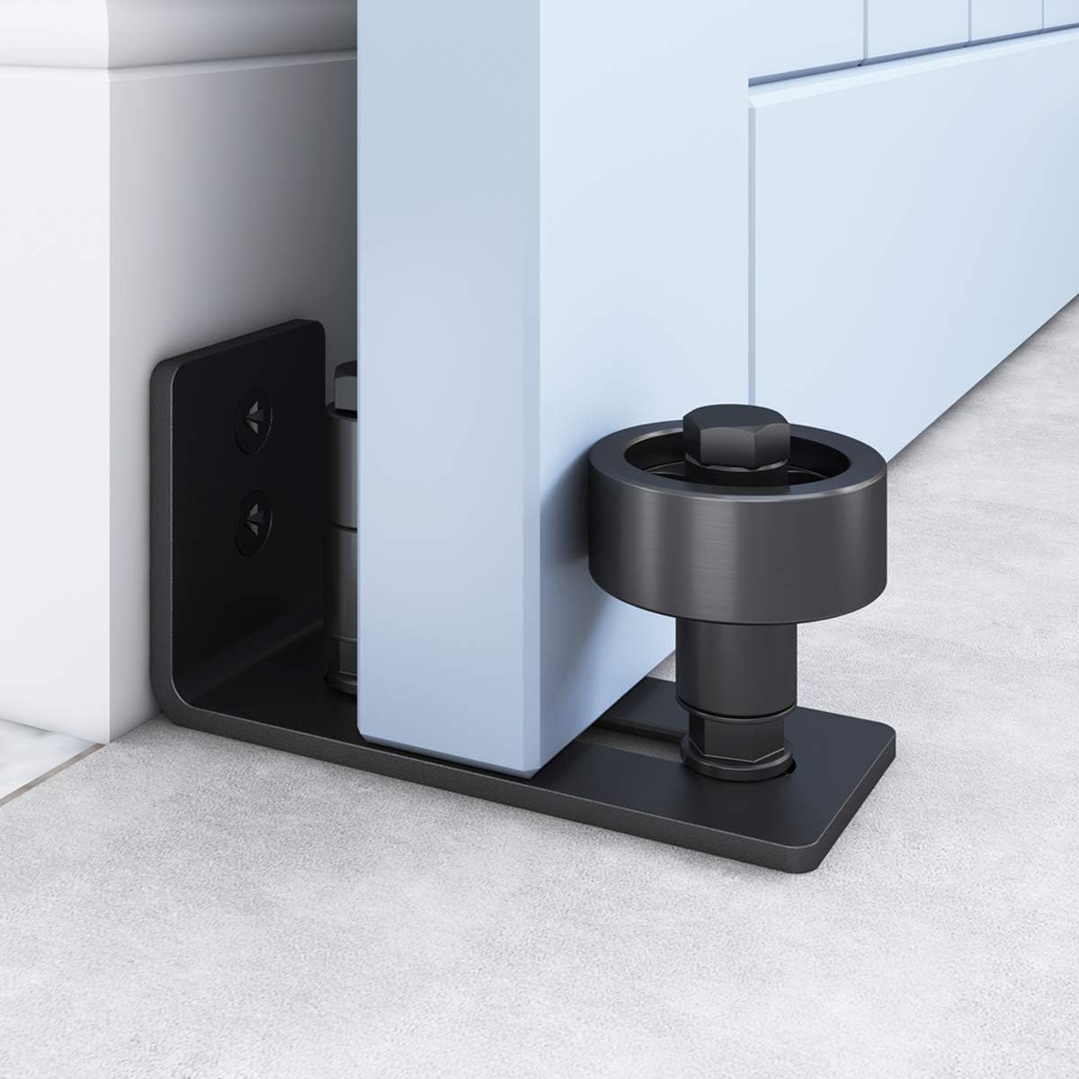 SMARTSMITH Barn Door Floor Guide Stay Roller Floor Guides with 8 Setup Options, Flush Design Perfect Fit for All Barn Doors Bottom Bracket Sits Flat On Ground, One Adjustable Wall Guide 4 Pcs