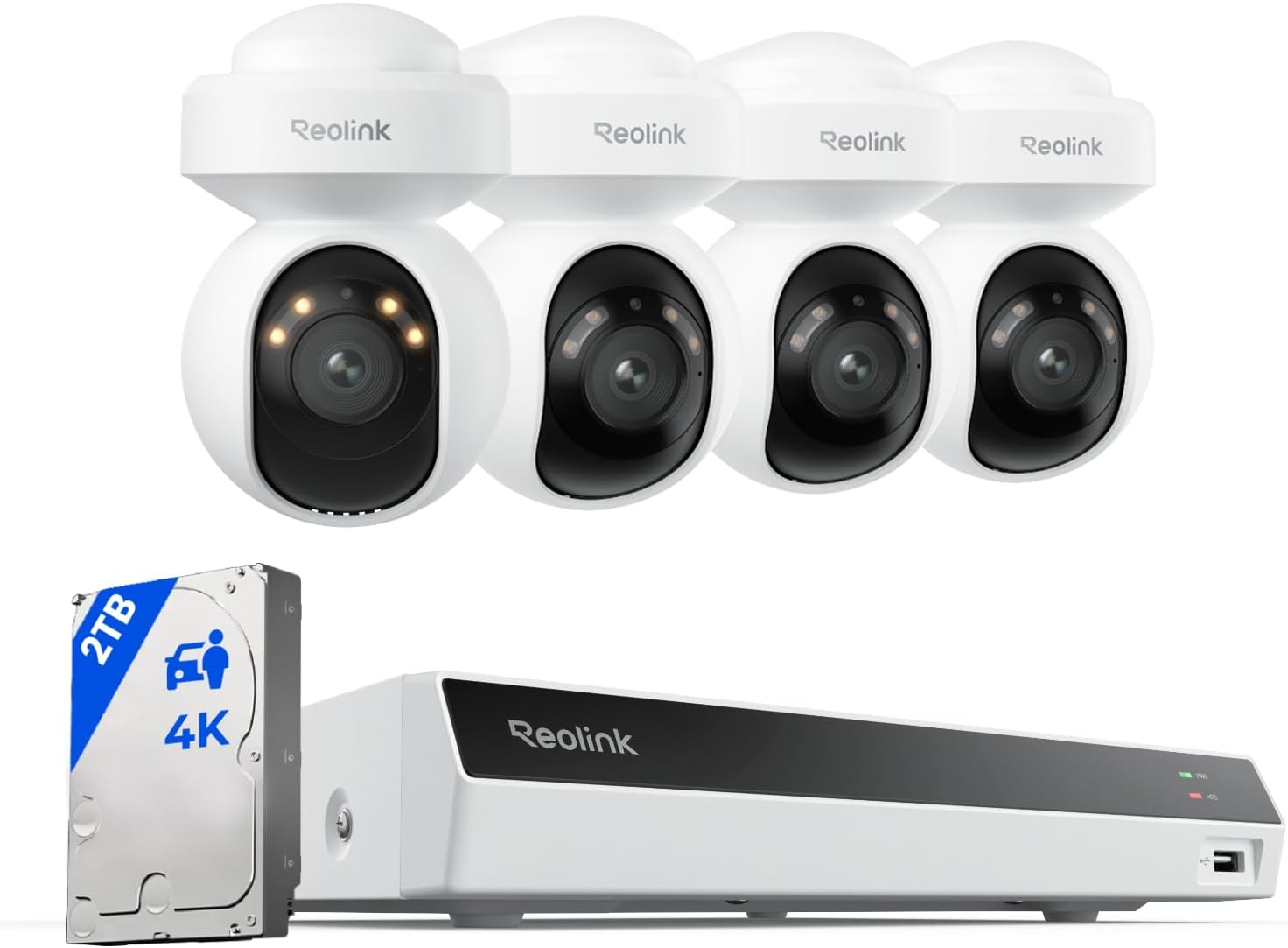 Reolink 4K Security Camera System with PT Auto-Tracking, 355°Pan 50°Tilt, 4K PoE Cameras Home Surveillance Wired Outdoor, Smart AI Detection, Spotlights  2-Way Talk, 8CH NVR 2TB HDD, RLK8-800PT4