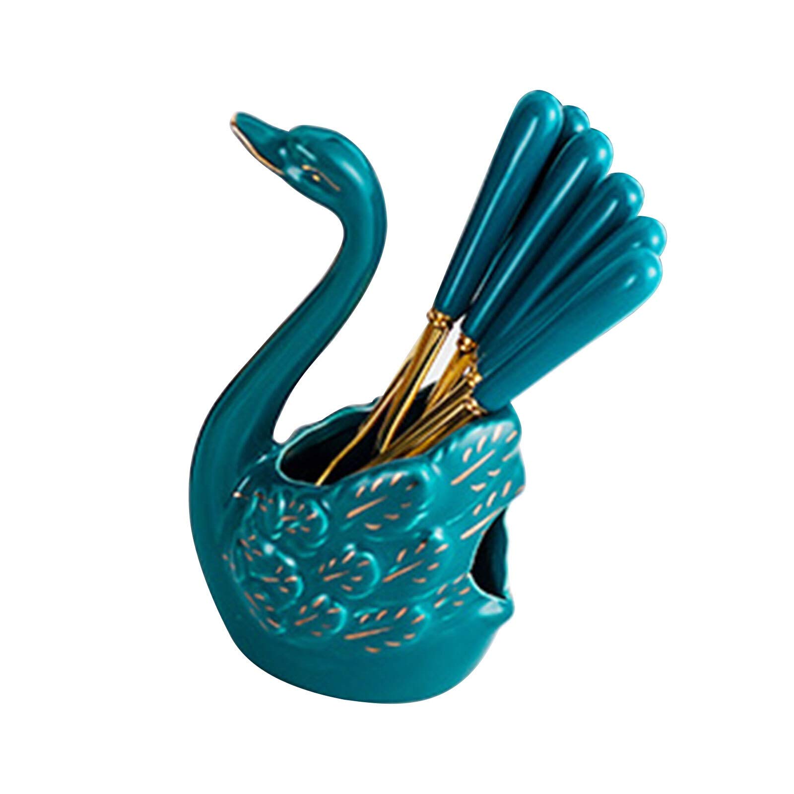 Porte-cuillère cygne et support de fourchette en céramique pour rangement de couverts de table