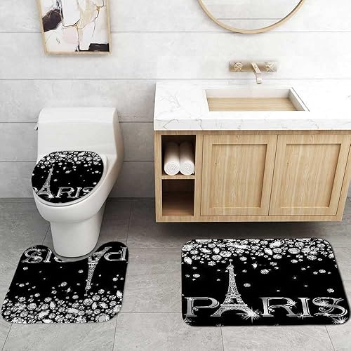 Miniatura 4 de Springgrace Juego de 4 cortinas de ducha rojas, cortinas de ducha de bienvenida con 12 ganchos, decoración de baño roja, alfombrilla de baño