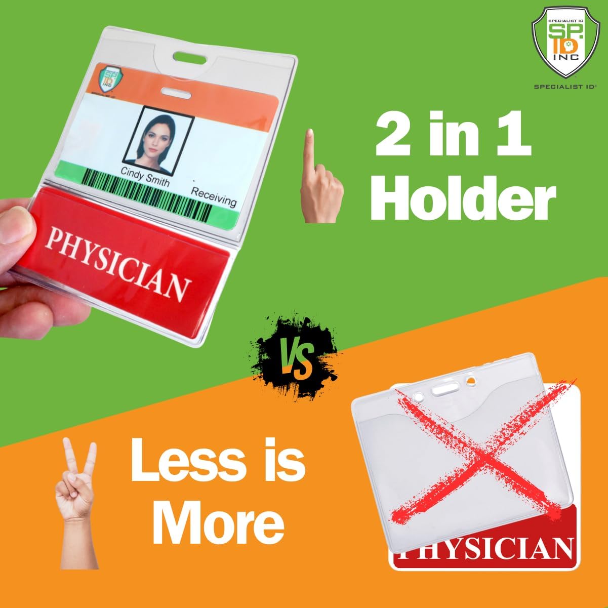 Bulk 20 Pack - Physician BadgeBottom Horizontal Badge Buddy & Badge Holder Combo - Heavy Duty 2 in 1 Badge Bottom I’D Nursing Accessories - Double Sided Clear Sleeve by Specialist ID