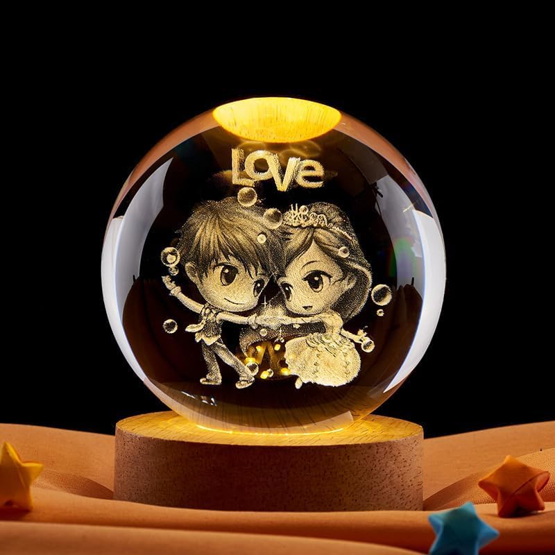Image of Desidiya Love 3D Crystal Ball Night Light with LED Wooden Stand, Room Decor Glass Sphere Light for Home Decoration Gifts for Women Men Dad Mom Kids Girlfriend