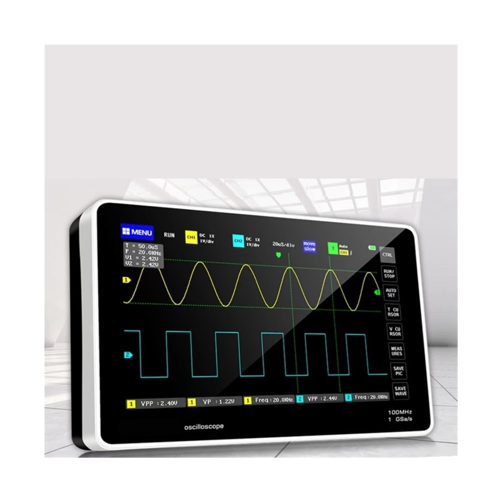 Oscilloscopio digitale 1013D Digital Tablet Oscilloscopio Dual Channel 100M Larghezza di banda 1GS Frequenza di campionamento Capacitivo Touch Screen + Gesti(1013D)