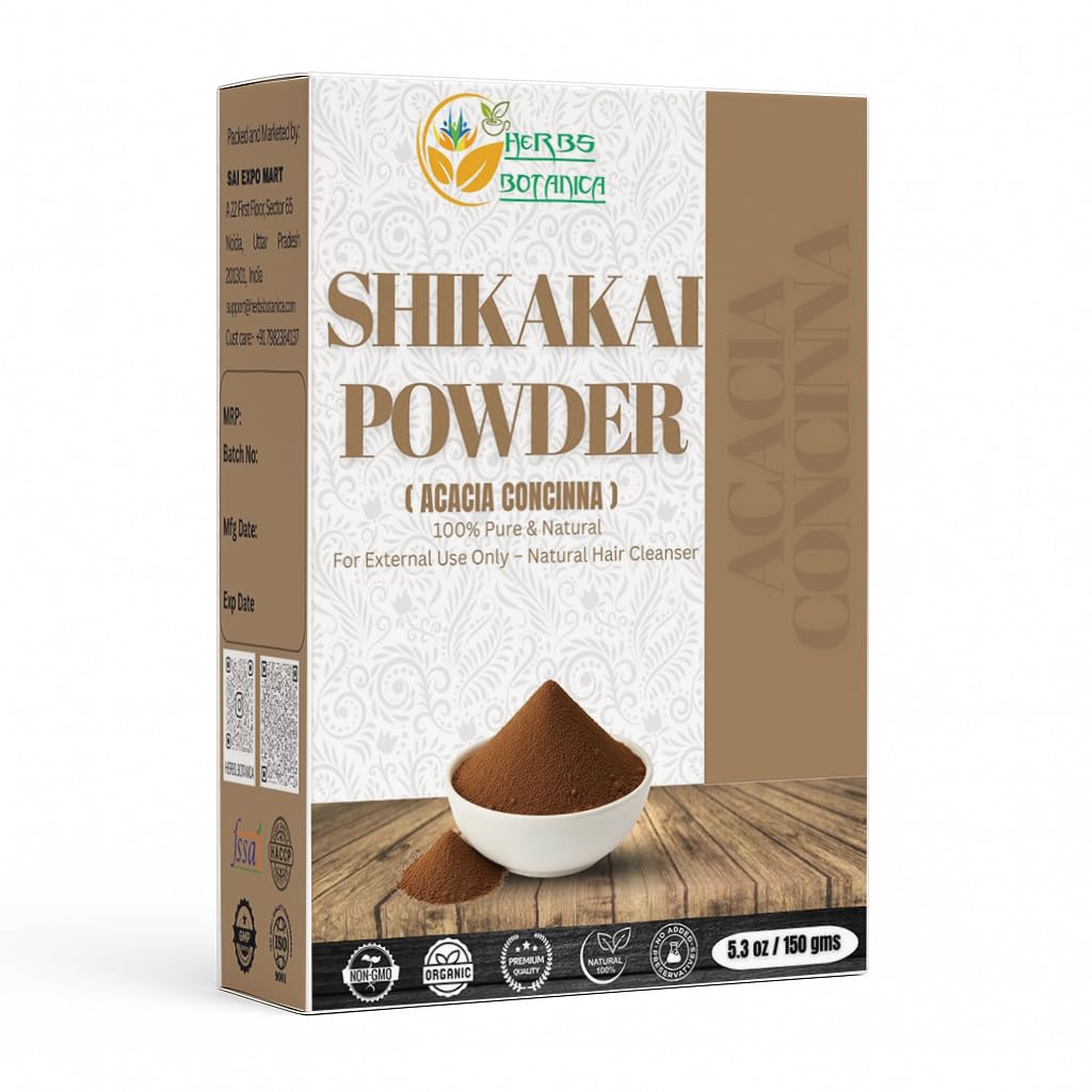 Herbs BotanicaPure Shikakai Powder 150g / 5.5oz 100% Pure Acacia concinna Fruit Pods Powder - Natural Hair Cleanser & Conditioner