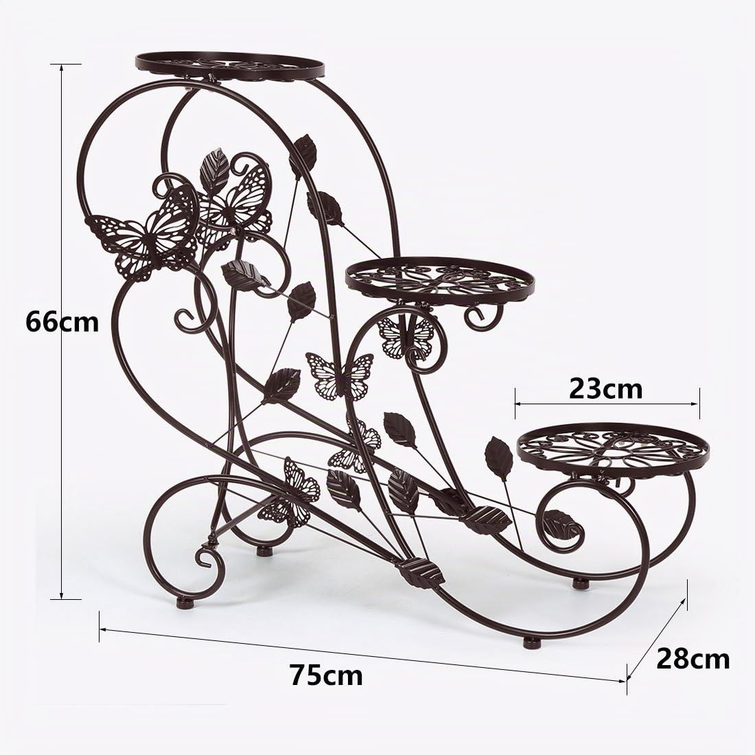 HLC Porta Piante da Interno，Metallo Porta Piante，Portavasi Piante da Interno Portapiante Retrò 3 Ripiani Stand di Piante Porta Piante Elegante Particolare da Esterno，75 x 28 x 66 cm（Bronzo）