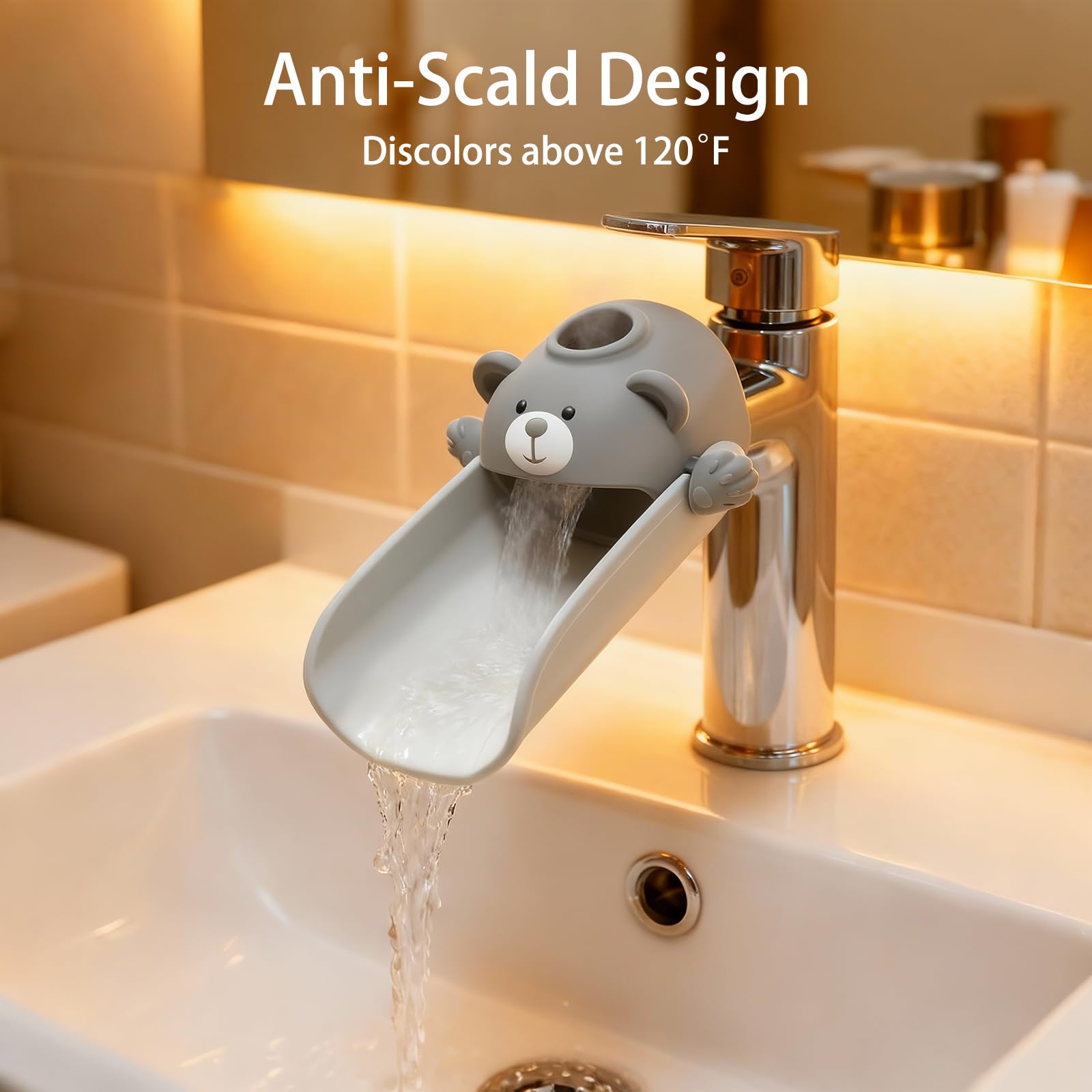 Skyroku Toddler Faucet Extender Sink Extension with Temperature Sensitive for Kids Hand Wash Basin Faucet Extender Suitable for Sink Kitchen (Grey) - Image 2