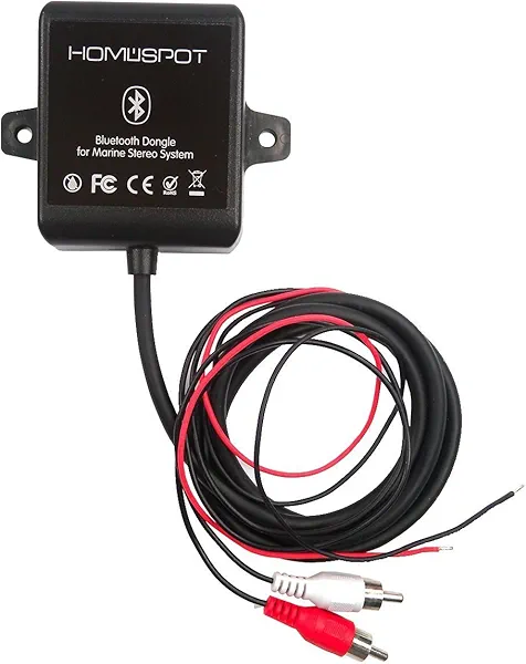 Bluetooth Marine Receiver Adapter Waterproof by HomeSpot Stereo Head Units for Marine Yacht, Boats Vehicles Cars, Motorcycles, ATV, Bath (Built-in with Ground Noise Isolator)