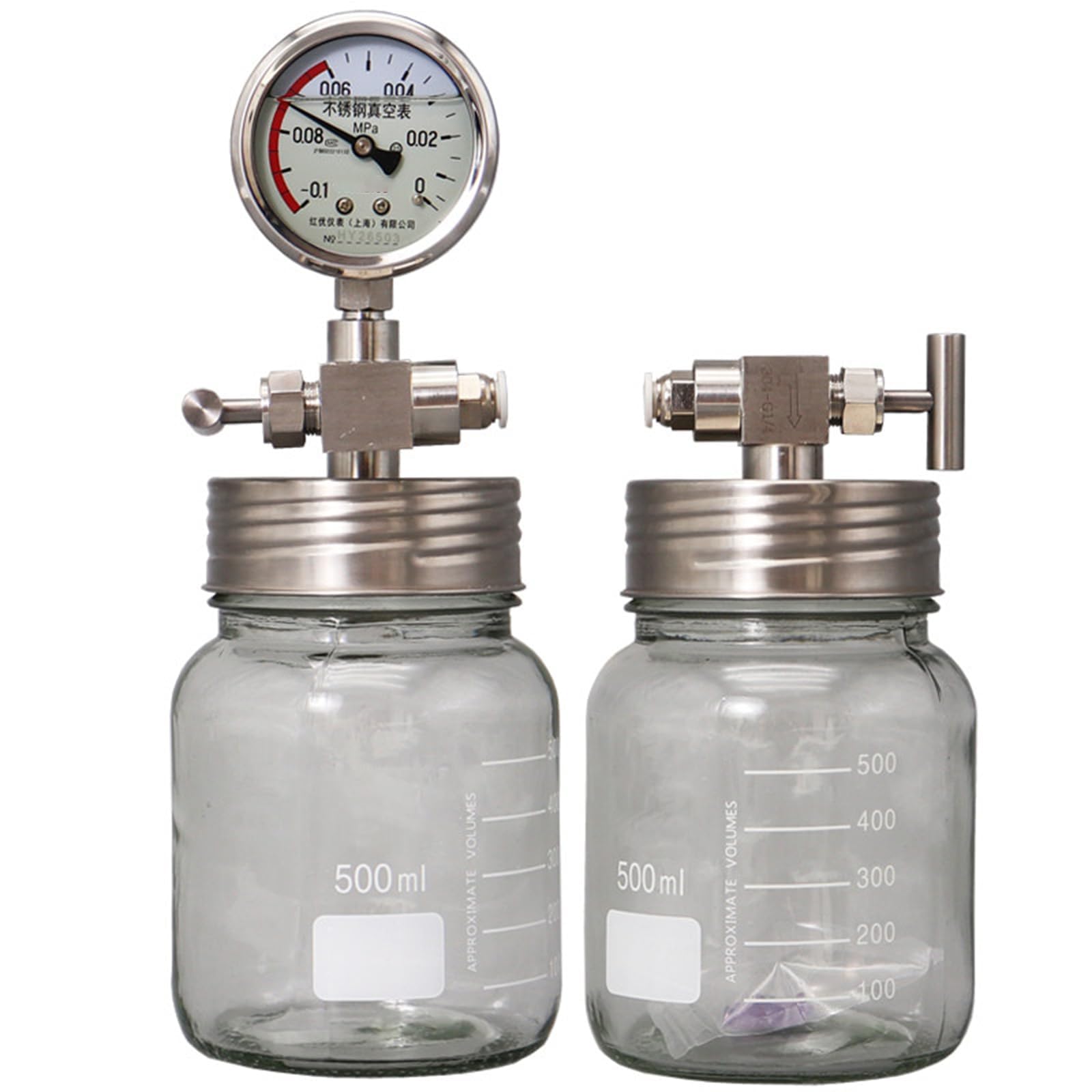 COYEUX Vakuumkammer Aus Laborglas, Vakuumentgasungskammer Mit Vakuummeter, 250 Ml/500 Ml/800 Ml Glasbehälter Zur Aufbewahrung Oxidationsanfälliger Chemischer Proben 250ML