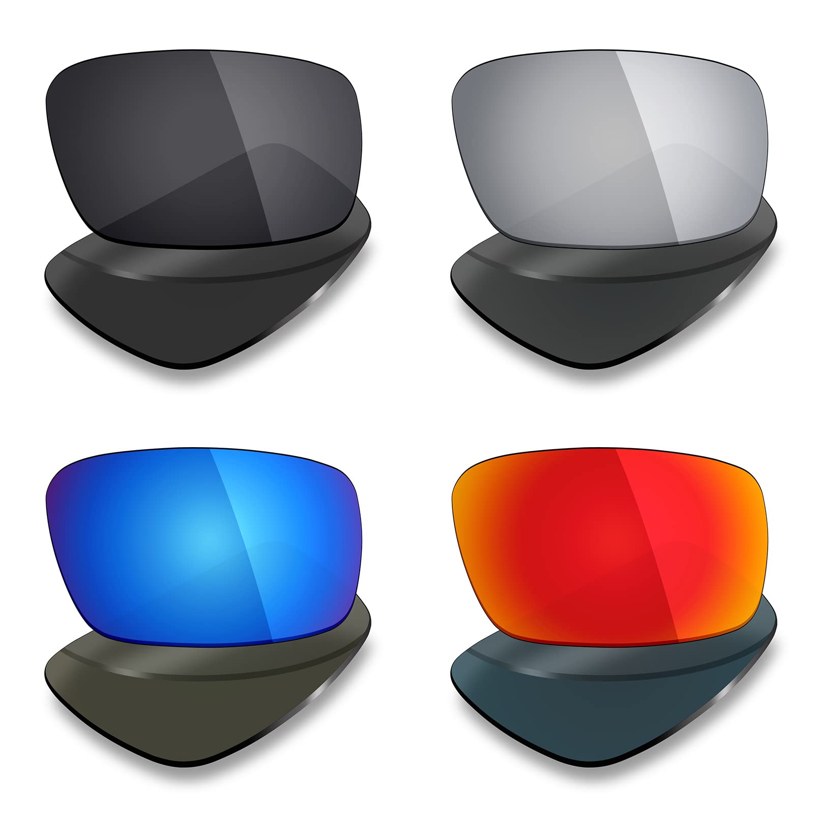 MRY 4 Paia polarizzate Lenti di Ricambio per Spy Optic Hielo Sunglasses-Stealth Nero/Rosso Fuoco/Ice Blue/Silver Titanium