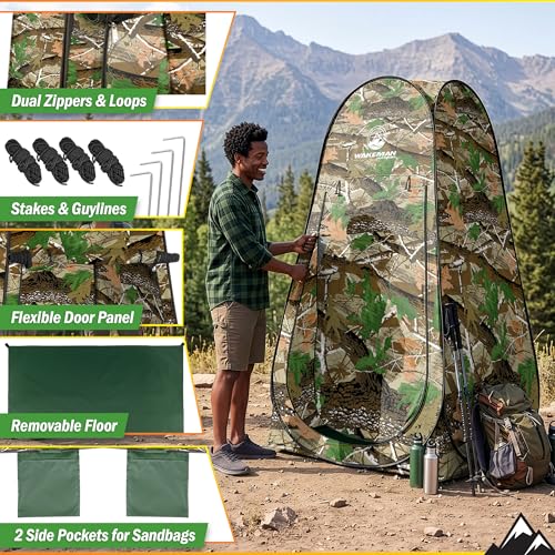 Image of Wakeman Pop Up Changing Tent, 3.3 x 3.3 x 6.2ft, Camping Shower Tent for Portable Toilet Stall or Dressing Room with Carry Bag for Camping, Beach, or Tailgate, Polyester
