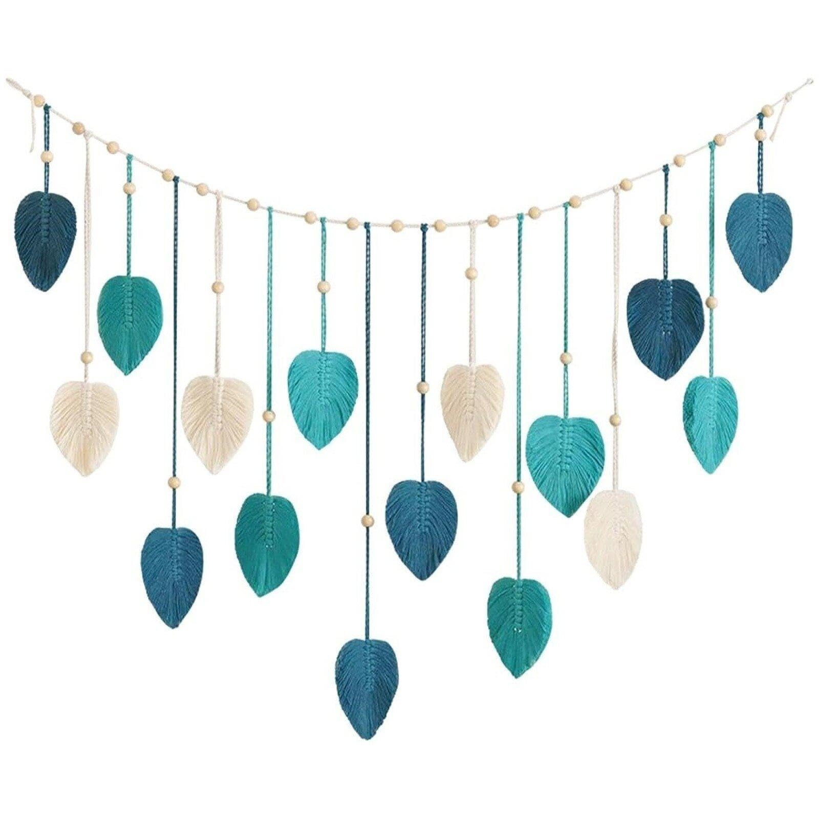 Decoración elegante de arte de pared con tapiz de hojas grandes tejido con técnica macramé de lujo