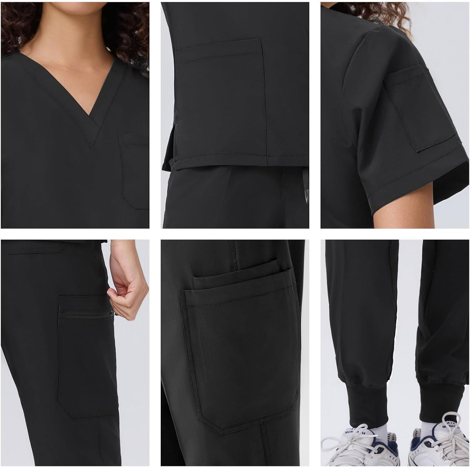 ANGEL GUARD Scrubs for Women Set - 13 Pockets, Water-Resistant Thick Fabric, V-Neck Top & Jogger Pants Medical Uniform