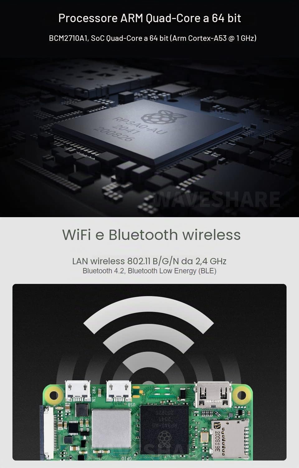 Waveshare Retrofited Raspberry Pi Zero 2 WH, 5 Times Faster 1GHz Quad-Core Arm Cortex-A53 CPU with WiFi Bluetooth 4.2 BLE with Pre-Solder Black Pinheader