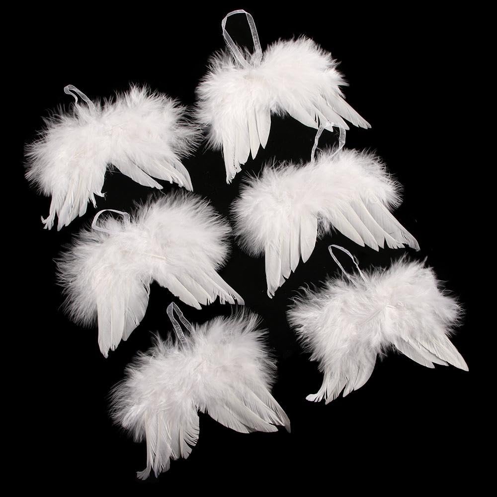 10Pcs Christmas Angel Wings, White Angel Feather Wing, Christmas Tree Decor, Hanging Chic Pendant for Xmas, Home,Party Ornaments,8x6cm