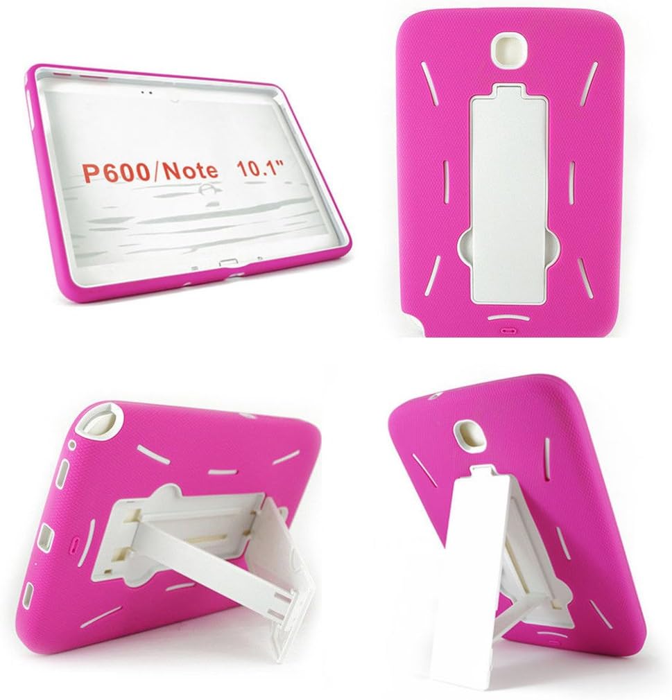 2014 Edition Samsung Galaxy Note 10.1 10.1" P600 Heavy Duty Hybrid Case Protective Air Cushion Horizontal & Vertical Kickstand Tablet Case Cover for Samsung Galaxy Note 10.1 inches (Pink/White)