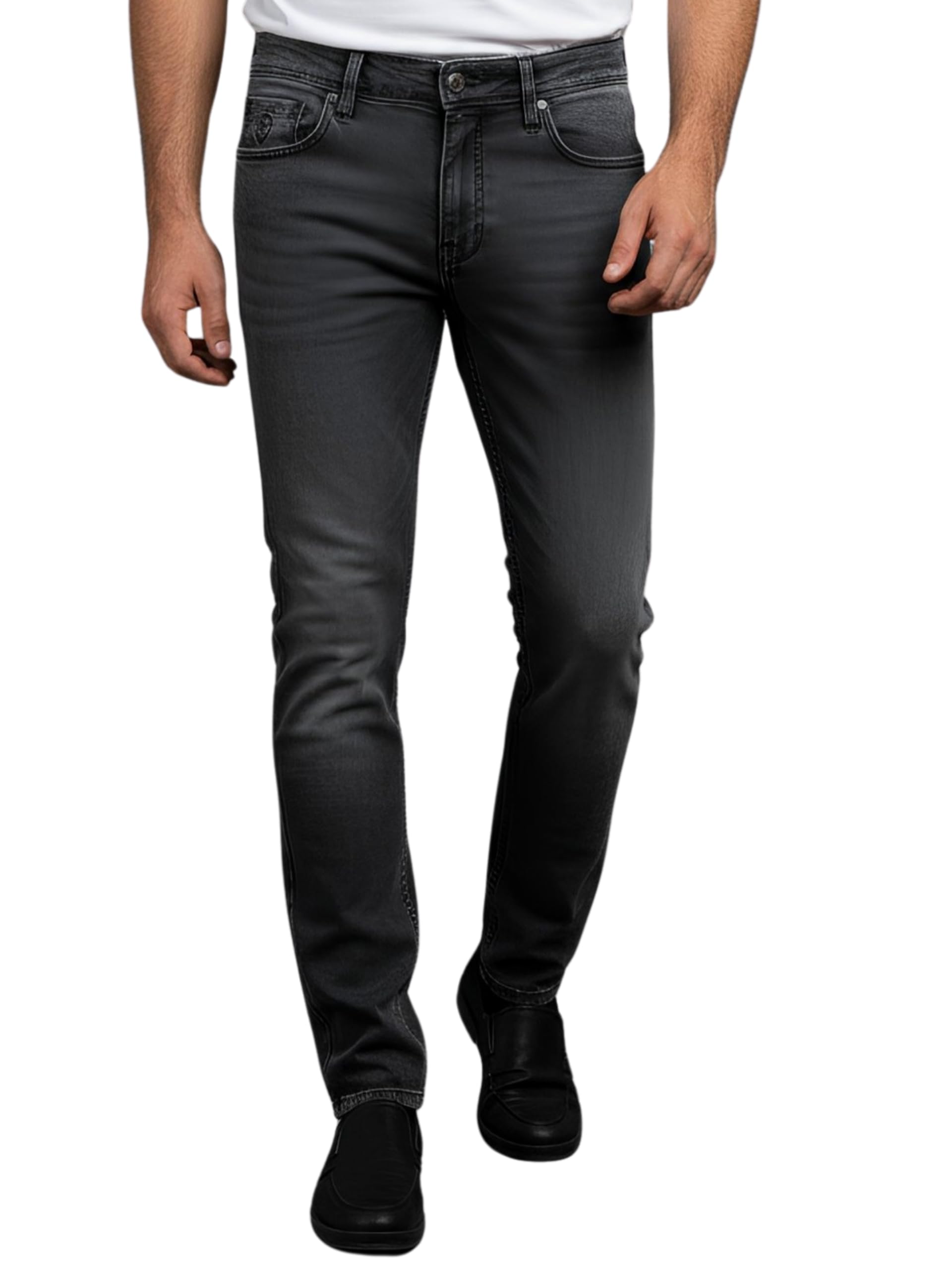 Mens Grey Denim Slim Fit Mid-Rise Casual Solid Jeans - LJP11M215SDB-image-0