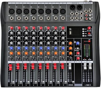 Professional Sound Board Console System 8-Channel Sound Mixing Board USB Pro Studio DJ Sound Controller Voice Mixing Sound Mixing Console Music Recording Equipment for Stage Performance Bar Home Party