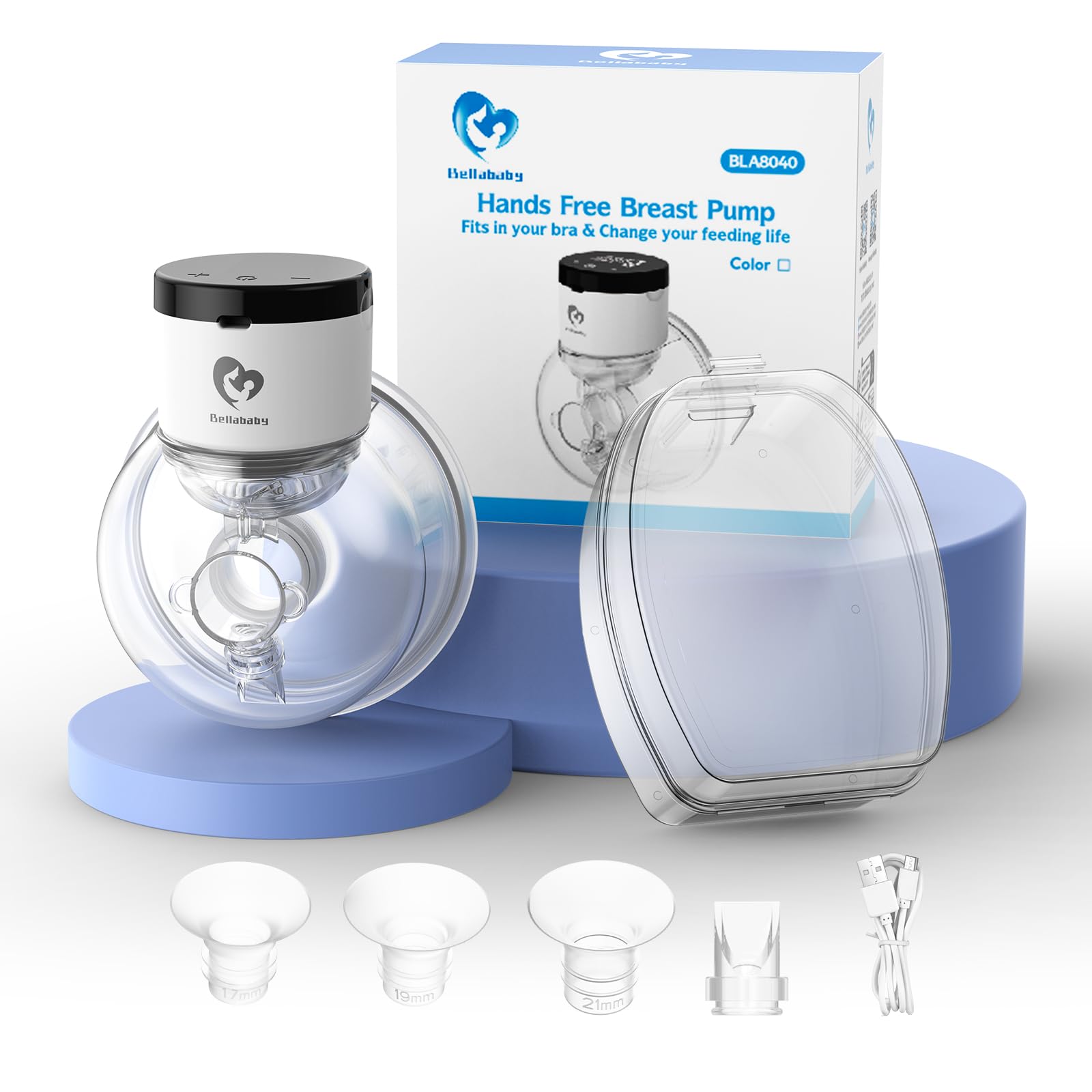 Bellababy Wearable Breast Pump, Portable Wireless Wearable Breast Pump with Touchscreen LCD Display 4 Modes & 6 Levels, (Extra Insert Size:17mm,19mm,21mm)