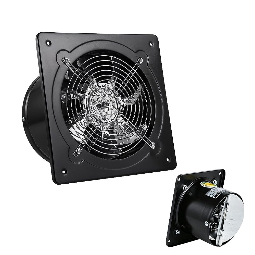 SKIKHN Extractor Fan, 4 Inch/100 mm Kitchen Exhaust Fan, Black Extractor Fan Bathroom, Low Noise Stainless Steel Exhaust Fan, Wall Mounted Industrial Ventilation Fan for Kitchen Bathroom Warehouse