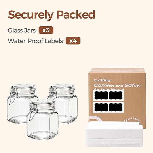 Miniatura 9 de ComSaf Airtight Glass Canister Set of 3 with Lids 34oz Food Storage Jar Square - Storage Container with Clear Preserving Seal Wire Clip Fastening