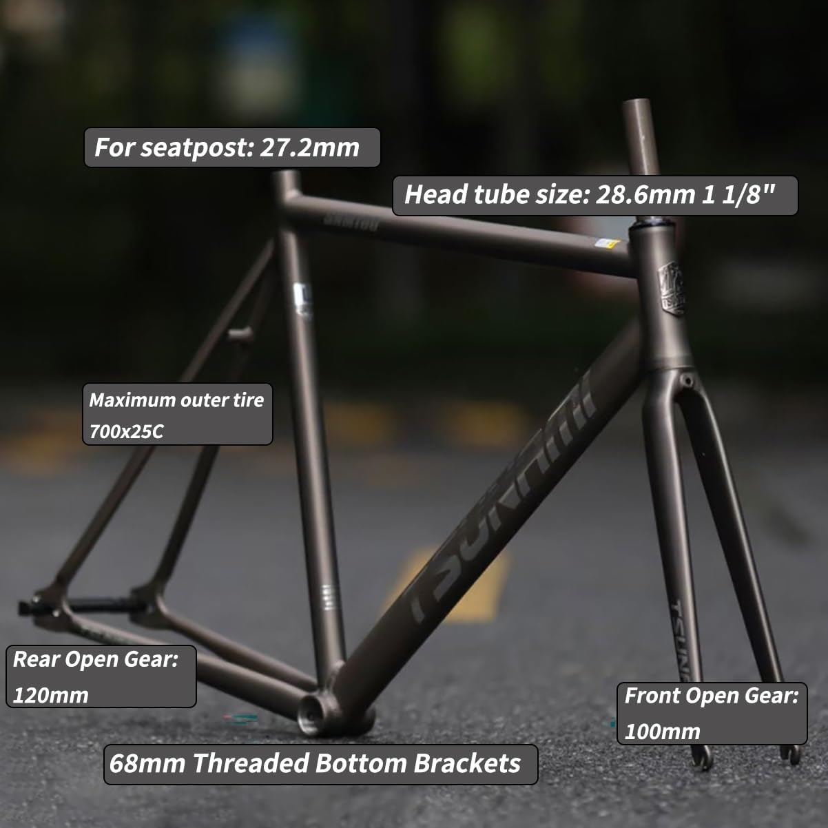 49/52/55/58CM Fixed Gear Bike Frameset 700C C Brake Quick Release 100/120mm Bike Frame Aluminum Alloy Racing Track Bike Frame with Bike Fork
