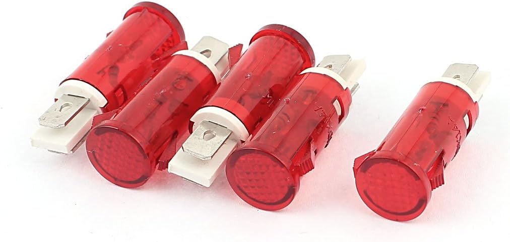 sourcing map 5 Pcs AC 220V 2 Pins 13mm Recessed Red Indicator Pilot Light