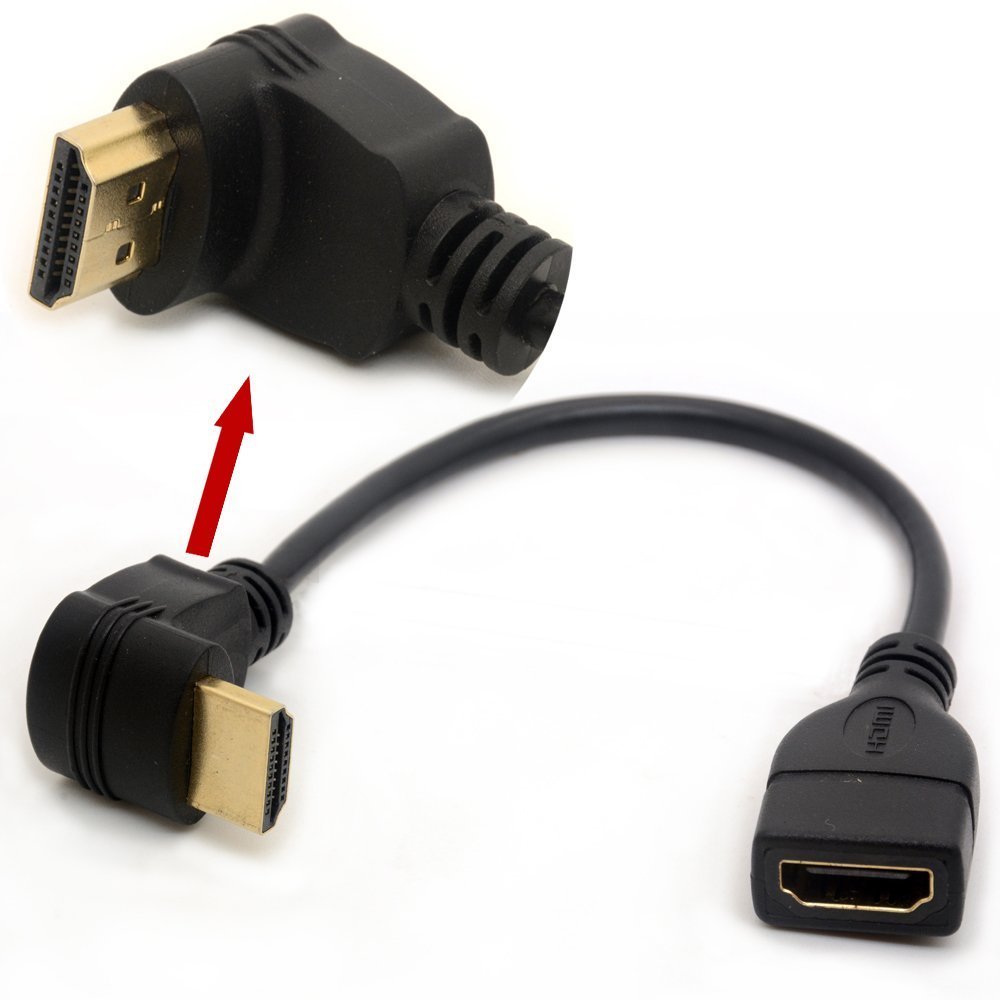 HDMI Cable Right Angled HDMI Extention Lead Male to Female Adapters with Ethernet Supports Resolutions 4K UHD 3D for HDTV TFT LCD Monitors 20cm (90 Degree)