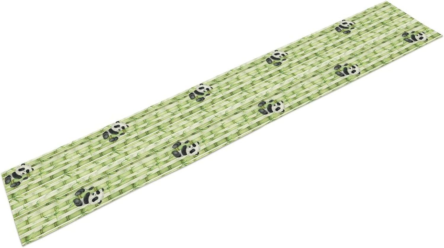 Chinese Bamboo Table Runner, Watercolor Panda Plants Forest Japanese Cartoon Table Runner for Living Room Kitchen Dinner Home Party Set, 13x120 Inch