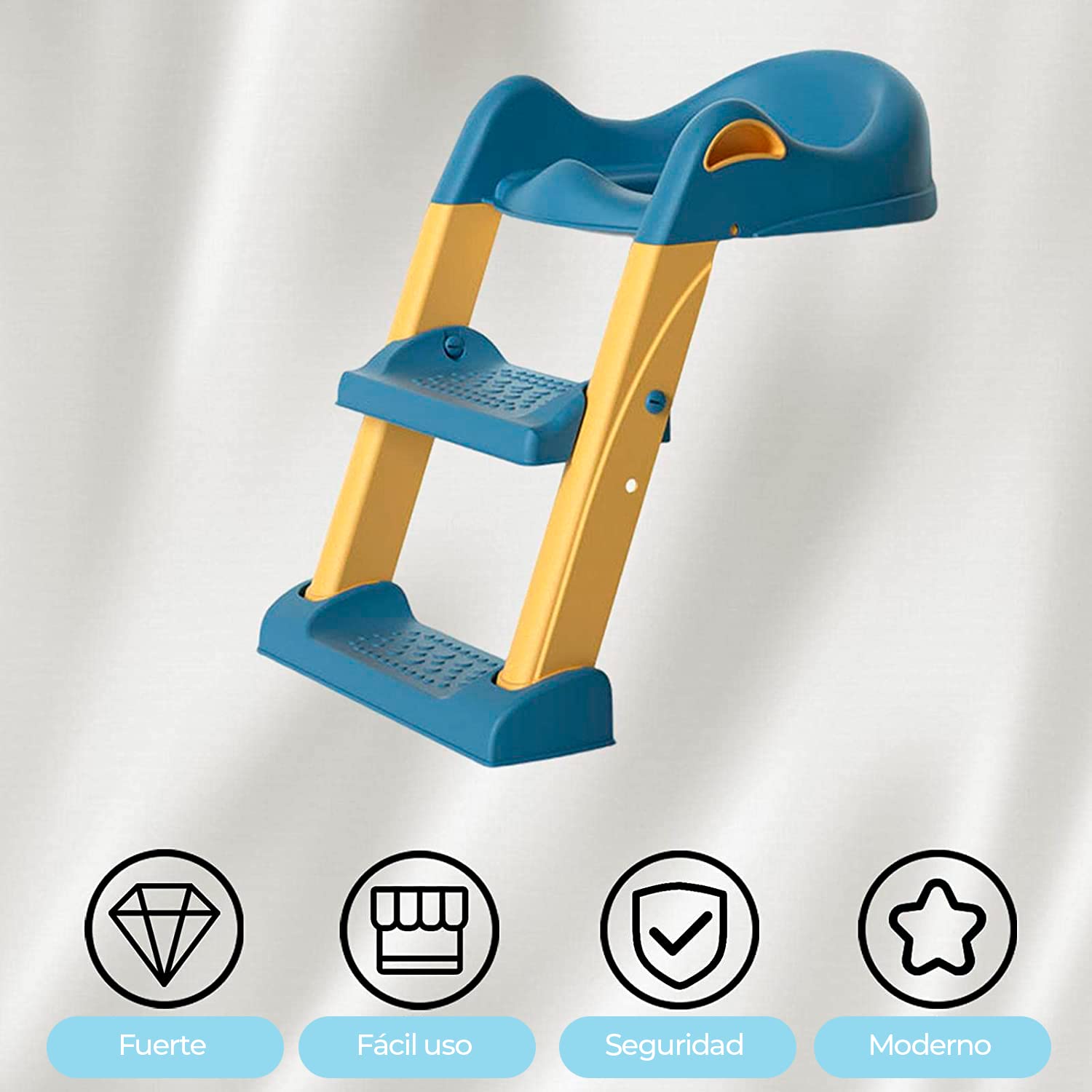 Edibaby, Riduttore Water Bambini, con Scaletta, per l’Addestramento alla Toilette, Portatile, Regolabile, Piena Compatibilità, Cuscino Imbottito, da 1 a 7 Anni (Blu e giallo)