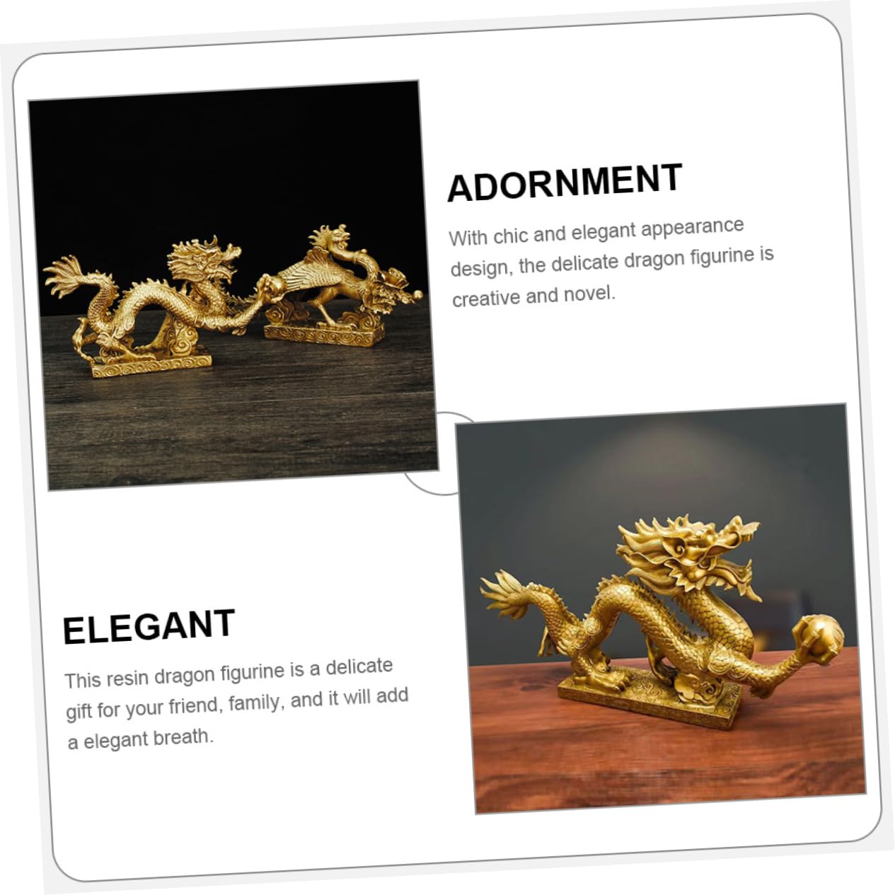 中国　龍　置物　人形 金色 樹脂龍置物小 ペアセット T-8018｜双龍,対龍,ドラゴン,辰年