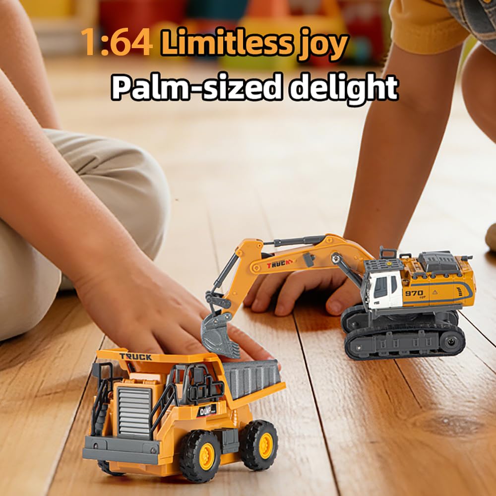 X-Verse 1:64 Excavadora teledirigida y minicargadora teledirigida, mini excavadora RC y minicargadora con luz y efectos de sonido, vehículo de construcción teledirigido, regalo