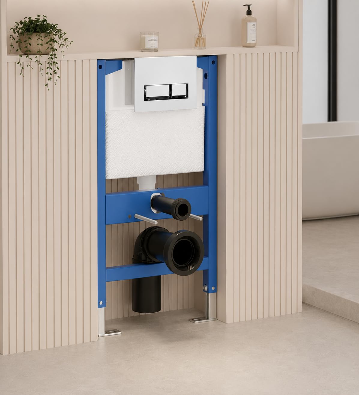 Toilettes japonaises suspendues blanches avec châssis W220 | Couverts ouverture/fermeture et siège avec capteur de pied | Hygiène personnelle avec jet d'eau et séchage à l'air chaud.