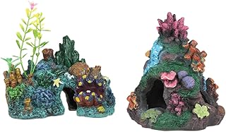 POPETPOP 2 Pçs Esconderijo Adorno Ambiente Decoração Caverna Aquário Resina Ornamento Coral Rocha Casa Paisagem Ornamento Ornamentos De Árvore Aquários Artificiais Ponte Delicada Imitada