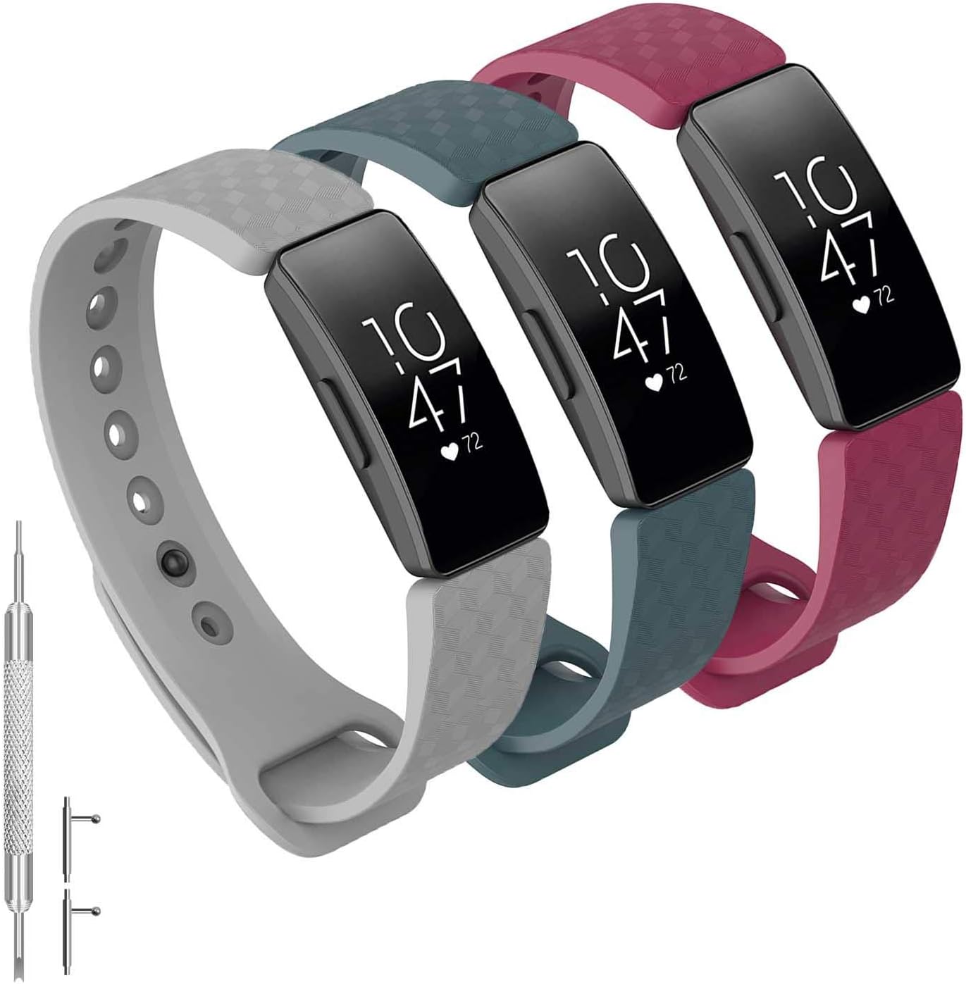 GVFM Bands Compatible with Fitbit Inspire 2 /Inspire HR/Inspire, Adjustable Soft Silicone Bracelet Accessories Sport Strap for Women Men Bands (Small: 5.5-6.7 inch, 3-Wine,Gray and Slate)