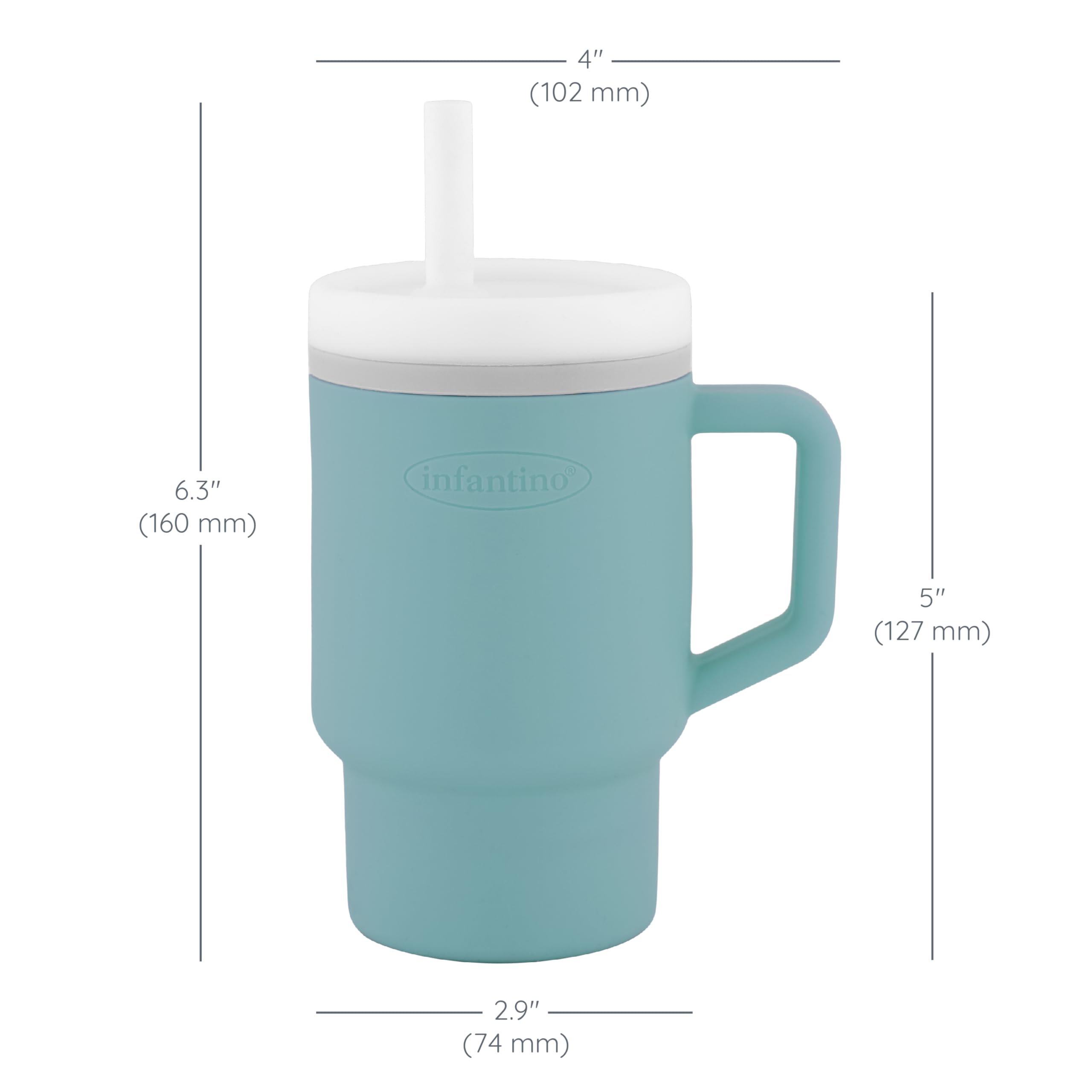 INFANTINO Ma Première Tasse – Adorable Tasse 255ml avec Paille Antifuite et Poignée Adaptée aux Tout-Petits, Favorise l'Hydratation, Facile à Nettoyer, Bleu Maussade