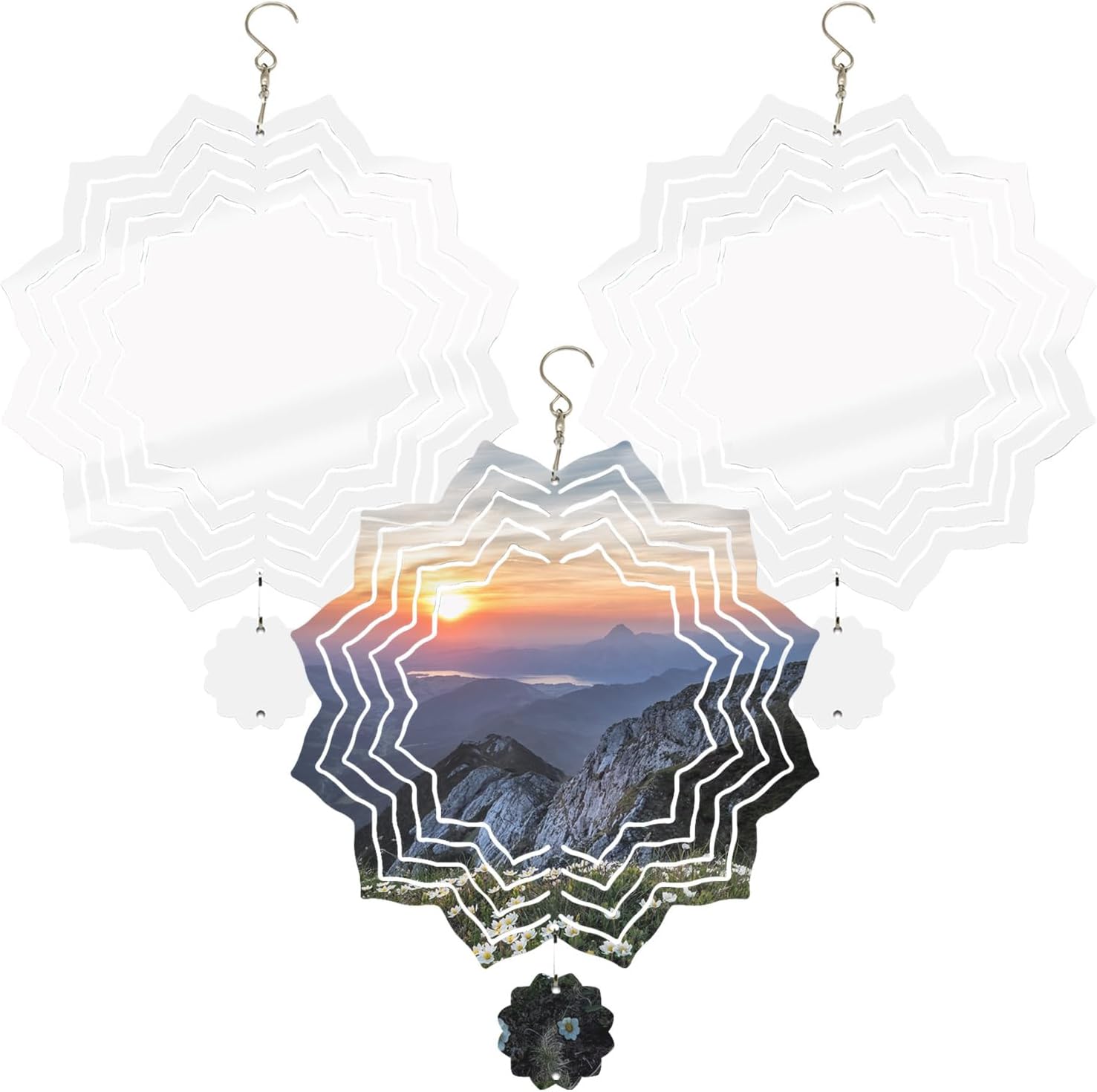 Sublimation Wind Spinner Blanks 8 inch, Hanging Flower Wind Spinners, Outdoor Metal Spinners for Yard and Garden, Printable 3D Wind Spinner Blanks for DIY Crafts Porch Front Door Decoration (1)