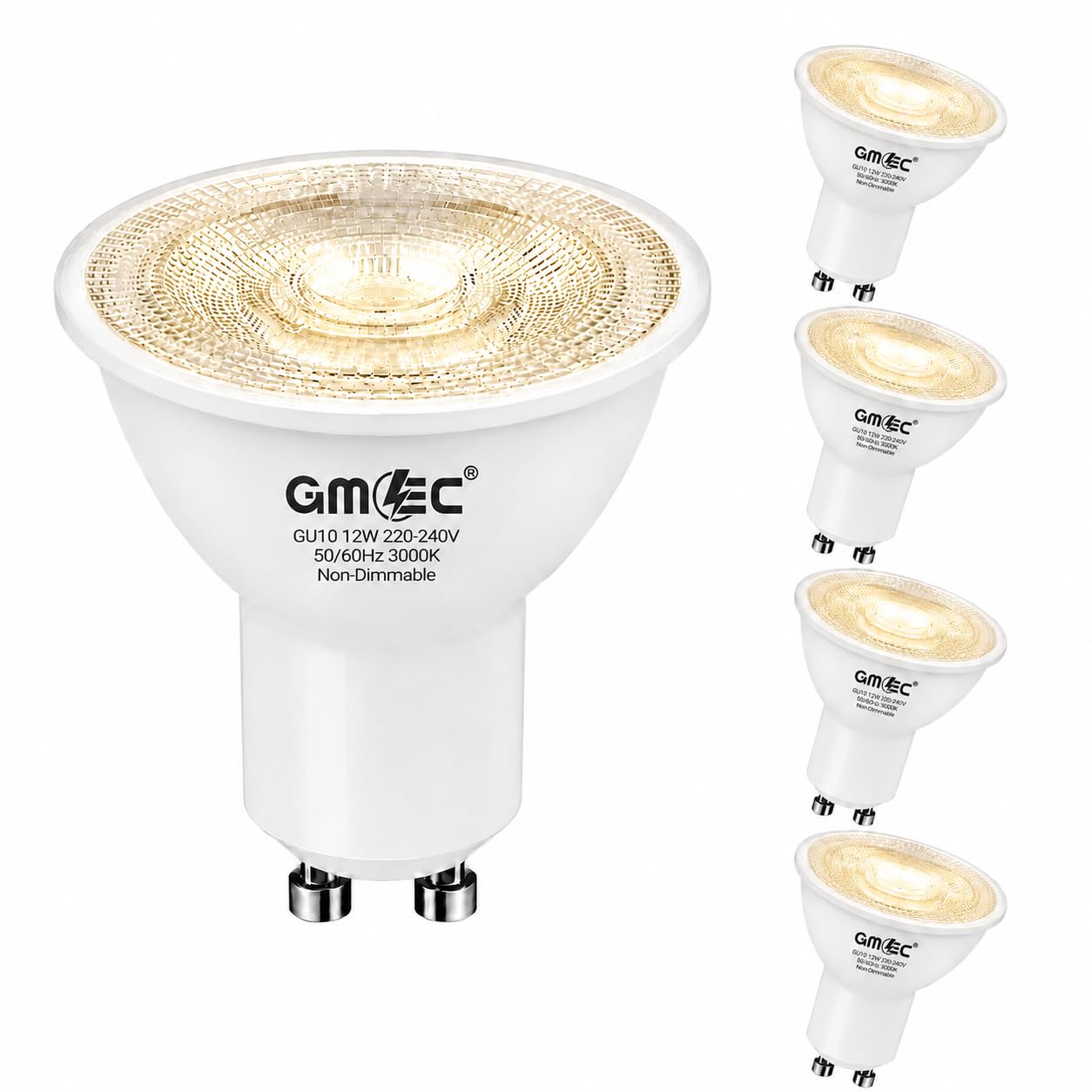 GMEC GU10 LED Bulbs 12W 3000K Warm White 4 Pack