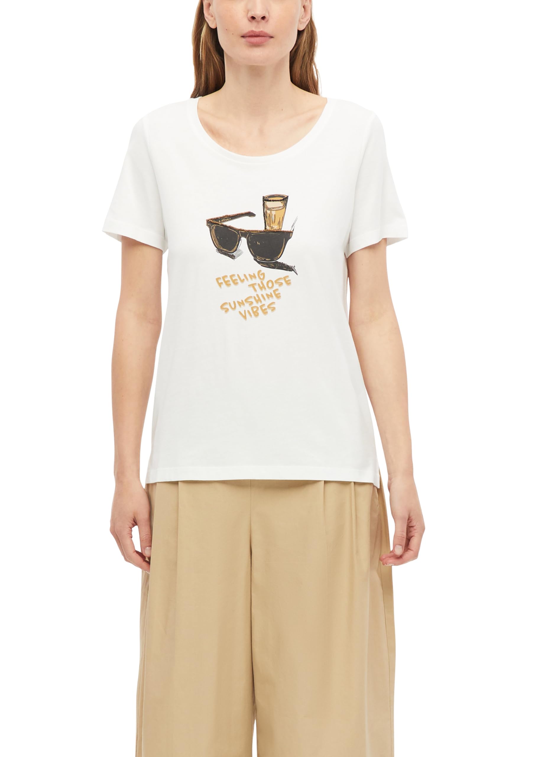 s.Oliver Women's 2178636 T-Shirt with Front Print (Pack of 1), White, 12