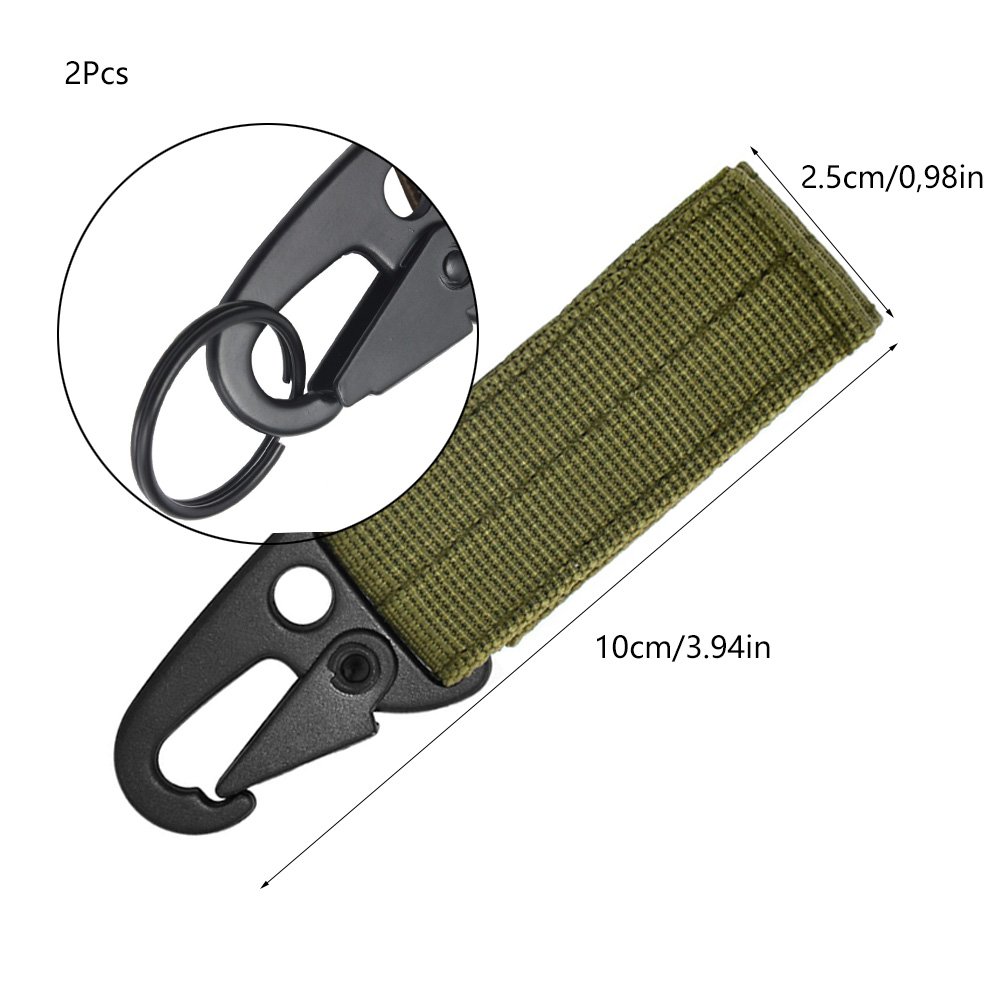 ShineIn EDC Military Nylon Clips Keychain Clasp MOLLE Webbing Buckle Metal Hanging Carabiner Key Holder 2 PCS(Army Green)