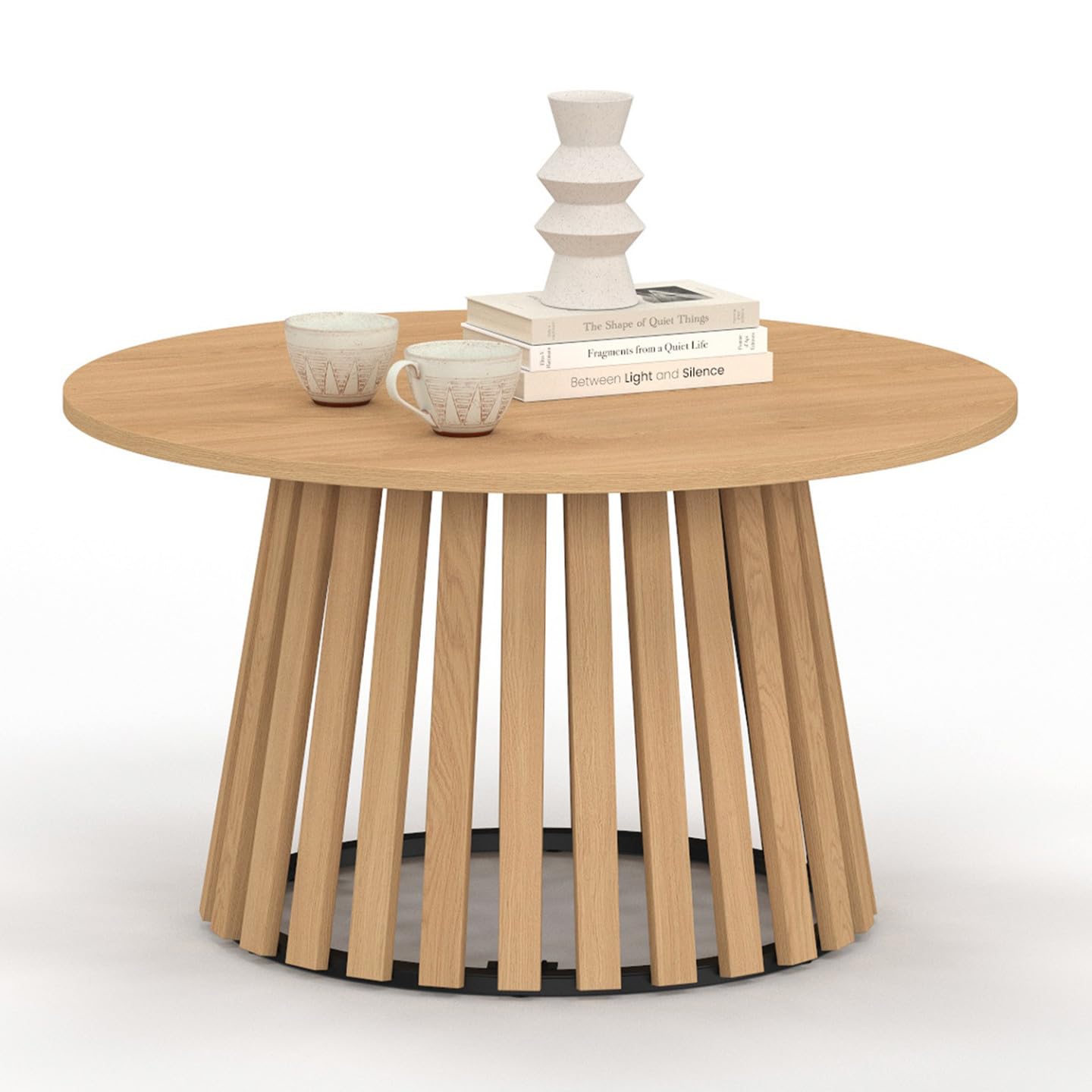 IDMarket - Runder Couchtisch Carmen 70 cm Holzfuß aus Latten und Holzplatte
