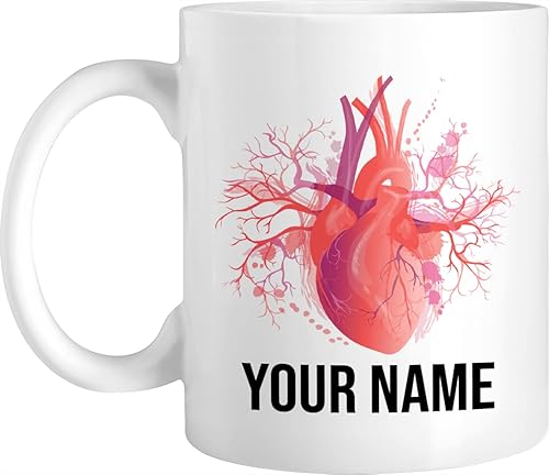 The Tea and Coffee House Taza de café personalizada con anatomía médica, ilustración de corazón humano, regalo para cirujano, médico, amigo en